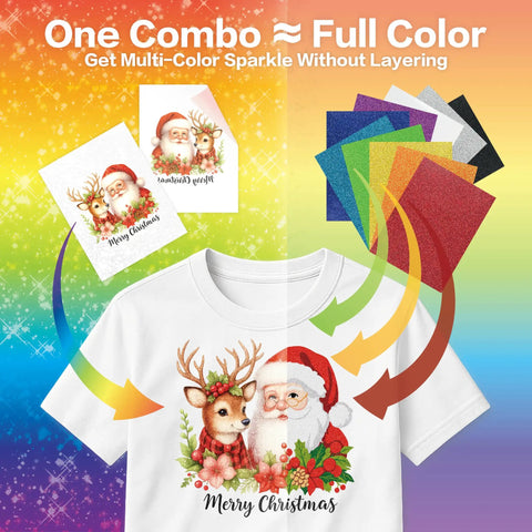 All In One Glitter Sublimation Vinyl And Printable Paper Pack For Easy Iron On Projects On Light And Dark Fabrics 12 Sheets
