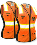 Boss Lady Womens Safety Vest 2-Pack Snug Fit With 9-Pocket Design Class 2 High Visibility Reflective ANSI OSHA Fitted Orange Small