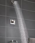 All In One Tub And Shower Faucet Set With Brushed Nickel Finish, Six Inch Rain Shower Head And Arm, Brass Valve, Stainless Tub Spout