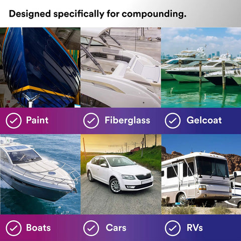 Images showcasing paint, fiberglass, gelcoat surfaces on boats, cars, RVs for 9 Inch Wool Compounding Pad For Auto Body Polishing And Buffing.