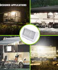 Rugged 12V LED RV Exterior Porch Light With Switch, 300 Lumen Ultra Bright Fixture illuminating RVs and trailers at night