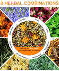 Natural Chicken Hen House Bedding with Herbs and Flowers, showing 8 herbal combinations for nesting boxes odor control and freshness.