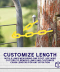 Yellow Plastic Barrier Chain For Safety And Crowd Control, 125 Feet Long And 2 Inches Wide, used in customizable length on fence.