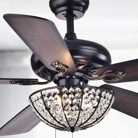 Crystal Bowl 52 Inch Ceiling Fan With 3 Lights Black Bronze Finish ETL Listed Hardwired Fixture Uses Three E26 Bulbs Not Included