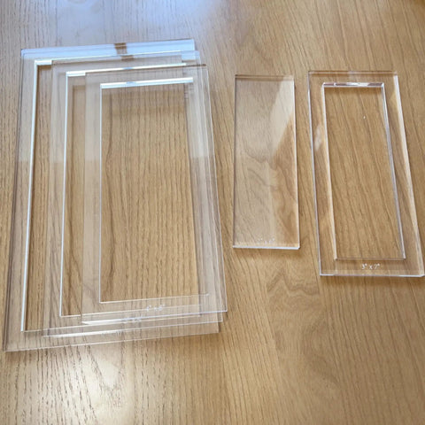 Top Shelf Rectangle Router Template Set For Custom Woodworking Builds Quarter Inch Clear Acrylic Jig with various sizes.
