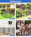 Outdoor and indoor views of Tall 48 Inch High Garden Fence With Gate Heavy Duty Iron Pet Fence 17.7 Feet Total Length Eight Panels
