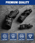 Flexible Universal Joint Socket Adapter Set For Multi Angle Access Includes One Quarter Inch, Three Eighths Inch And One Half Inch
