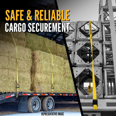 196 Pack 2 In X 50 Ft Ratchet Straps With Flat Hooks Heavy Duty Workhorse Polyester Webbing Tie Downs 10,000 Lbs Break Strength securing hay bales on a trailer.
