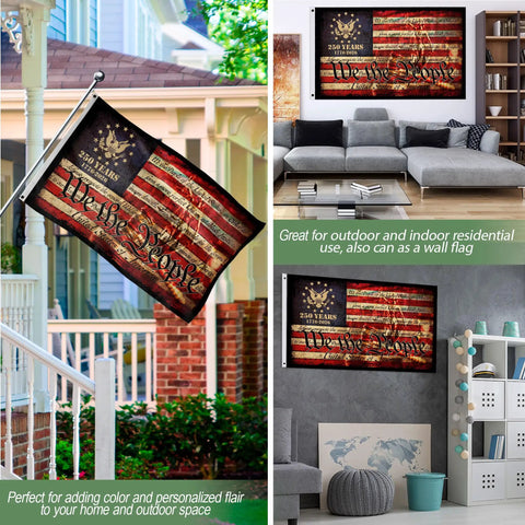 Commemorative Two Sided 3x5 Ft Patriotic House Flag Celebrating 250th Anniversary USA for Indoor or Outdoor Use Durable Polyester