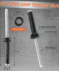 3/16" long grip tri-grip rivets showing aluminum design and O ring washer, part of Heavy Duty Manual Rivet Gun Kit With Three Sixteen Inch Tri Grip Pop Rivets Real Deal Tool Free Swap Heads Smooth Operator Aluminum Riveter Built Tough For Kayaks Canoes And Boats.