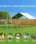 Sturdy Metal Chicken Coop With Waterproof UV Cover And Walk In Run Spire Roof Outdoor Cage For Backyard Farm Ideal For Chickens