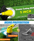 Cordless Electric Weed Wacker With 12V Battery shown with 5-inch cutting width and adjustable pole for lawn care