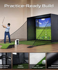 Rock Solid Golf Simulator Enclosure With 10X8 Ft HD Impact Screen and Dual Shank Nets for practice-ready setup in home.