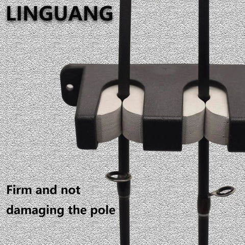 Wall Mount Fishing Rod Rack Organizer For Garage Or Home 6 And 8 Horizontal Or Vertical Rod Holder, EVA Cushioned, Close-up View
