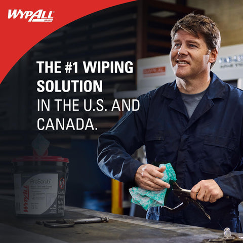Worker using Heavy Duty Wet Towels ProScrub Dual Action Cleaning Wipes 9.5 By 12 Inches Large Wipes with Bucket Included