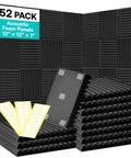 Premium High Density Acoustic Foam Panels 52 Pack Dampening Wall Tiles Solid Bang For Your Buck For Recording Studio Gaming Room Noise Blocking Treatment Black soundproof panels displayed in a stack.