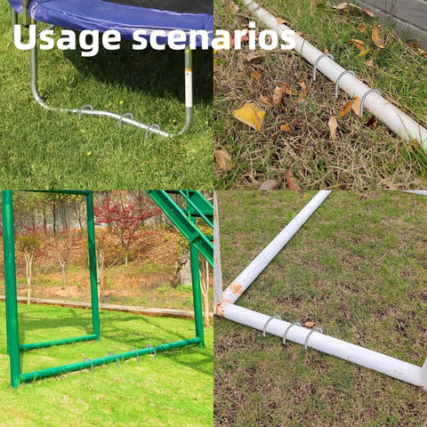 11 Pack 12 Inch Beefy Galvanized Steel Rebar Stakes U Shaped Ground Anchors Heavy Duty Anti Rust For Tents Fences Trampolines Landscaping And Outdoor Fabric in use