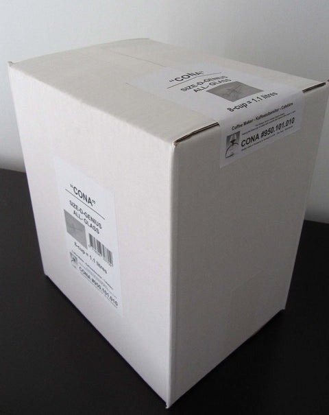 Box packaging of DGENIUS All Glass Siphon Coffee Maker With Glass Filter Rod No Paper Or Cloth Brewing Industrial Design Classic.