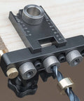 3 In 1 Dowel Jig Kit With Pocket Hole Locator And Adjustable Drill Guide for Quick No Fuss DIY Furniture Assembly on wooden board