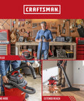 Man using Two And A Half Inch Wet Dry Vac Hose Attachment Kit with POS-I-LOCK in workshop, showcasing dual-flex maneuverability.