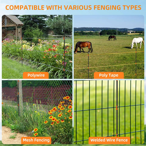 Portable 25 Piece 46 Inch Electric Fence Posts Kit With 75 Insulators, compatible with polywire, poly tape, mesh, welded wire.