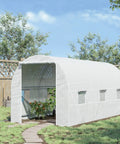 Walk In Tunnel Greenhouse Kit 15 Ft By 7 Ft By 7 Ft With 6 Roll Up Windows And Roll Up Door, Steel Frame, White Cover