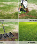 Heavy Duty Lawn Leveling Rake With A 6 Foot Handle That Makes Soil Smoothing A Breeze, Levels Dirt And Turf Like A Pro On Any Lawn, 18 Inch By 10 Inch Ground Plate For Clean, Even Surfaces And Smooth Maneuverability demonstrated in four steps