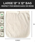 2 Pack Large 12x12 Organic Cotton Cold Brew Coffee Bag Reusable Filter With Easy Open Drawstring next to dollar bills