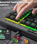 Image of a hand using a 94 Key Wired RGB Gaming Keyboard Delivering Crisp Mechanical Feel And Snappy Anti Ghosting Action.
