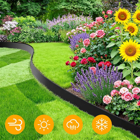 Flexible DIY Friendly Plastic Garden Edging Border 4 Inches Tall 80 Feet With 100 Metal Stakes for flower bed landscape edging