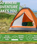 Two Person Pop Up Camping Tent With Rain Fly And Carry Bag by the sea with open front and strong fiberglass poles.