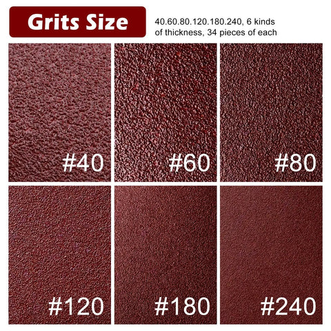 100 Piece Triangle Sanding Paper Set For Oscillating Tools, 60 80 100 120 240 Grit, Aluminum Oxide, Hook And Loop. Grit size close-up