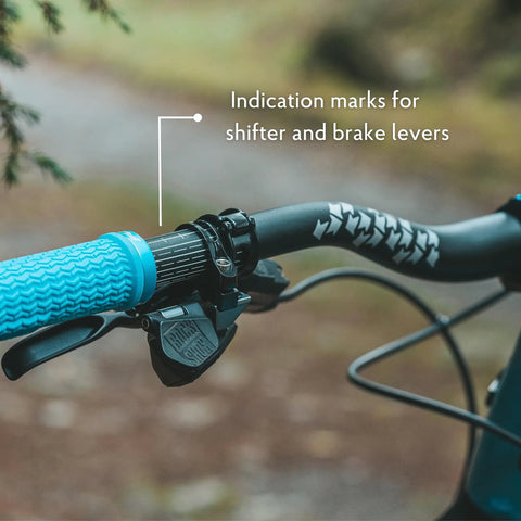Close-up of Upturn High Rise Mountain Bike Handlebar 35mm Clamp 800mm Wide 75mm Rise Alloy Riser Bar with lever indicators.