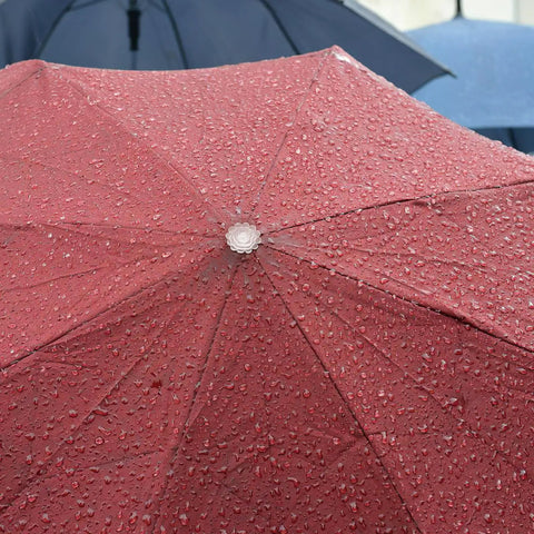 Heavy Duty 8Mm Umbrella Top Caps Double Pack Replacement Covers For Folding Parasols And Backyard Shade Gear Built Tough To Handle The Daily Grind Easy with water droplets on maroon umbrella.