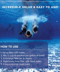 Pool Filter Cleaner 6 Month Supply 32 Oz Concentrated Cartridge Cleaner For Soak Or Spray instructions with swimmers below water surface