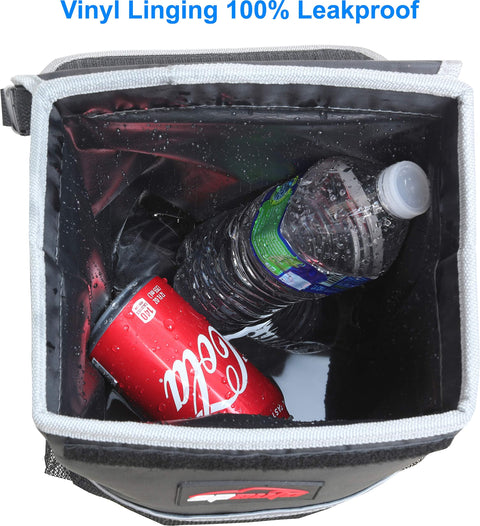 Interior of waterproof car trash can with lid and storage pockets two point five gallon capacity leak proof interior easy to clean