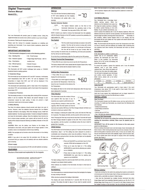Instruction manual for tamper proof thermostat with 72 degree lockout for landlords and commercial properties, showing diagrams and settings.