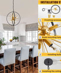 Modern Sputnik Style 6 Light Starburst Chandelier installation guide in kitchen setting