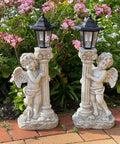Lit Solar Angel Garden Statue With Roma Pillar For Outdoor Decor And Lawn Or Patio Nineteen Point Seven Inch Left Facing Angel