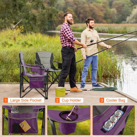 Oversized Padded Camping Chairs 2 Pack For Adults, Heavy Duty Support Up To 400 Lbs, Folding Portable Lawn Chair In Use By Lake