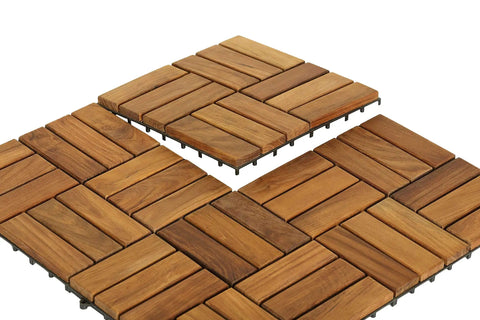 Teak Wood Interlocking Floor Tiles EZ Floor 12x12 Inch Pack Of 10 Solid Brown Indoor Outdoor DIY Installation No Tools Needed
