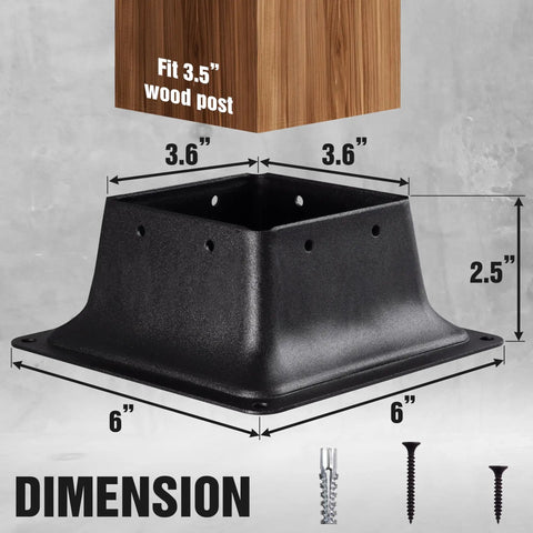 Beefy 4x4 Post Bases With Brackets And Internal Railing Anchors For 3.5x3.5 Wood Posts, Powder Coated Steel, Heavy Duty Support