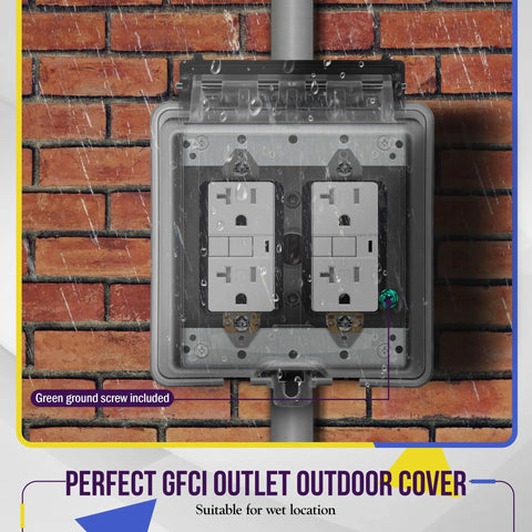 Weatherproof Two Gang Outdoor Electrical Box With Three Half Inch Threaded Outlets Die Cast Metal Enclosure Protects Against Moisture Dust And Insects Ideal For Outdoor Receptacles And Switches installed on brick wall