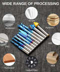 General Purpose CNC Router Bit Set One Quarter Inch Shank Nano Blue Coated Ten Piece Collection for Various Materials
