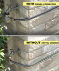 Hose connected to a faucet with and without Adjustable 180 Degree and 360 Degree Metal Swivel Connector With TPR Grip.