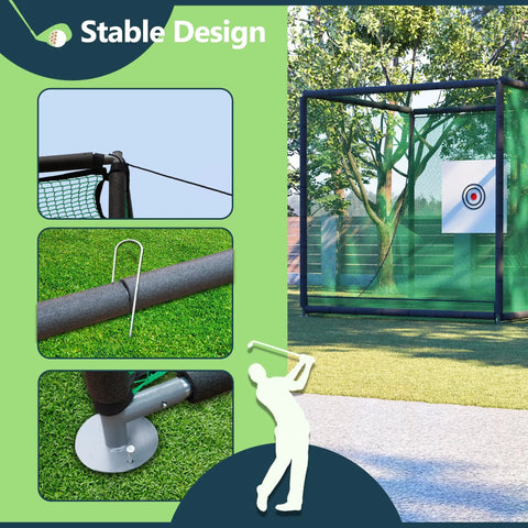 Backyard Golf Practice Net Cage Kit With Durable Metal Frame For Driving Chips And Iron Shots 10x10x10Ft Hitting Cage