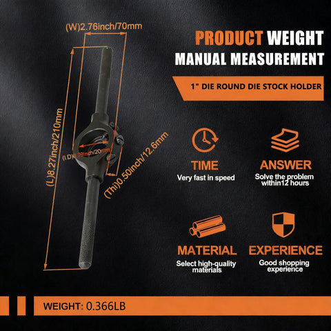 Pro Grade 1 Inch Die Round Die Stock Holder Tap Wrench With Adjustable Dies And Removable Steel Handle