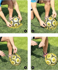 Hand Free Soccer Kick Trainer Solo Juggling Ball With Secure Lock Design for easy setup shown on grass.