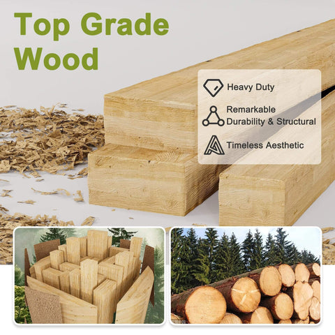 Top grade wood planks showcasing heavy-duty, durable structural timber with natural finish; includes wood shavings and logs.
