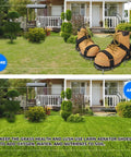 Before and after lawn image with Pre Assembled Lawn Aerator Shoes For Grass With Aluminum Base, Adjustable Velcro Straps, Medium Size Black